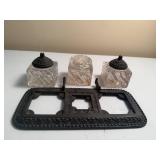 Vintage Cast Iron Triple Stand Ink Well