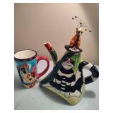 Lynda Corneille Signed "Black White Strip Cat" Art Tea Pot