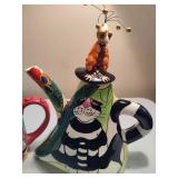Lynda Corneille Signed "Black White Strip Cat" Art Tea Pot