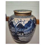 Antique Ceramic Blue & White Ginger Jar