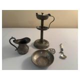Antique Pewter "Slush Lamp" and assorted Metal Decorative Items