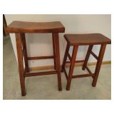 Two Saddle Seat Wood Stools