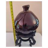 XL Amber Glass Vase on Stand