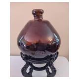 XL Amber Glass Vase on Stand