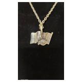 24" Silvertone Harley Davidson/American Flag Pendant Necklace