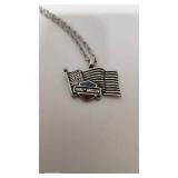 24" Silvertone Harley Davidson/American Flag Pendant Necklace