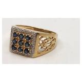 Gorgeous 10k Yellow Gold Ring w/ Sapphires and Diamonds - Large Size 10.75