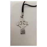 Large Sterling Silver Celtic Cross Pendant Necklace - 27"