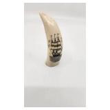 Beautiful Antique Whale Tooth Clipper Ship Scrimshaw - 3.75" Tall