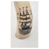 Beautiful Antique Whale Tooth Clipper Ship Scrimshaw - 3.75" Tall