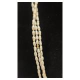 14k and Freshwater Pearl Triple Strand Necklace w/ 36 Gold Beads - 32" - 42.79g