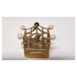 Antique14k Stamped Birdcage Music Box Pendant with Sapphire, Ruby and Pearl Accents - Approx 1" Square - 23.24g