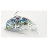 Beautiful Vintage Millefiore Glass Dolphin Paperweight