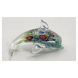Beautiful Vintage Millefiore Glass Dolphin Paperweight