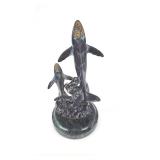 SPI Gallery Solid Brass Whale Sculpture on Marble Base