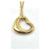 Beautiful Tiffany & CO Elsa Peretti "Open Heart" Pendant Necklace in 18k Yellow Gold