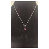Very Pretty Graduated Triple Ruby and Sterling Silver Pendant Necklace - 16"
