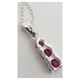 Very Pretty Graduated Triple Ruby and Sterling Silver Pendant Necklace - 16"