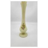 Fenton Uranium Burmese Custard Swung Vase - Hand Painted and Signed