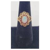 Very Pretty Antique 10k Yellow Gold Ring with Opal and Garnet - Size 6.5