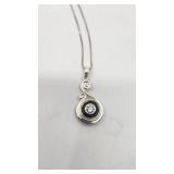 Classy Vintage Sterling Silver and CZ Pendant Necklace - 18"