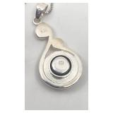 Classy Vintage Sterling Silver and CZ Pendant Necklace - 18"