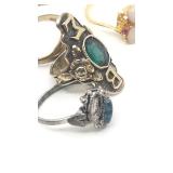 19 Vintage Gold and Silver Rings - Untested, Some Marked, Emerald and Diamond - 68.22g