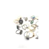 19 Vintage Gold and Silver Rings - Untested, Some Marked, Emerald and Diamond - 68.22g