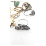 19 Vintage Gold and Silver Rings - Untested, Some Marked, Emerald and Diamond - 68.22g