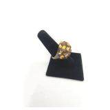 Very Cool Mid Modern Artisan Brass and Amber Statement Ring - Size 8