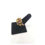Very Cool Mid Modern Artisan Brass and Amber Statement Ring - Size 8
