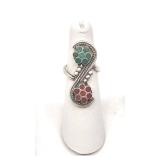 Antique Native American Navajo Sterling Ring with Inlaid Turquoise and Coral - Size 5.25