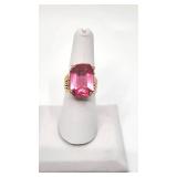 Very Nice 14k Fashion Cocktail Ring with Large Pink Stone - Size 7 - 7.89g
