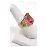 Very Nice 14k Fashion Cocktail Ring with Large Pink Stone - Size 7 - 7.89g
