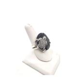Very Cool Sterling Silver and Smoky Quartz Ring with Sterling and Marcasite Sea Turtle - Size 7.5