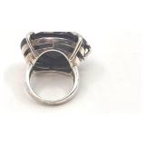 Very Cool Sterling Silver and Smoky Quartz Ring with Sterling and Marcasite Sea Turtle - Size 7.5