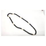 Beautiful 14k, Onyx and Pearl Beaded Necklace - 24"