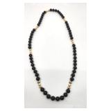 Beautiful 14k, Onyx and Pearl Beaded Necklace - 24"
