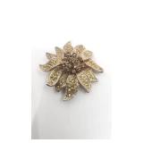 Gorgeous Vintage Gold-Tone Floral Design Brooch w/ Brown and Gold Stones