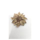 Gorgeous Vintage Gold-Tone Floral Design Brooch w/ Brown and Gold Stones