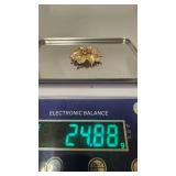 Gorgeous Vintage Gold-Tone Floral Design Brooch w/ Brown and Gold Stones