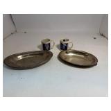 Lot of 2 Silver Trays & Salt Coffee Mugs