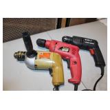 Set of 3 Corded Power Drills including Black & Decker and Tool Shop