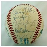 1993 Minnesota Twins Team Signed Baseball - 31 Players Including: Puckett, Winfield, Hrbek, Gaetti, Erickson, Tapani, Mack, Kelly, Harper - OALB Brown Rawlings Ball