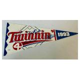 Herb Carneal, Jeff Reboulet, Dick Such Signed 1993 Minnesota Twins Baseball Pennant with JSA COA