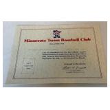 Minnesota Twins Last Game at Metropolitan Stadium 1981 Certificate