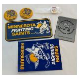 Vintage Minnesota Fighting Saints Lot of Pins, Sticker, and Plaques - Hockey
