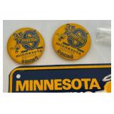 Vintage Minnesota Fighting Saints Lot of Pins, Sticker, and Plaques - Hockey