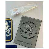 Vintage Minnesota Fighting Saints Lot of Pins, Sticker, and Plaques - Hockey