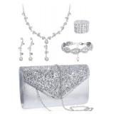 Brand New Glitter Silver Clutch and Fashion Jewelry Set